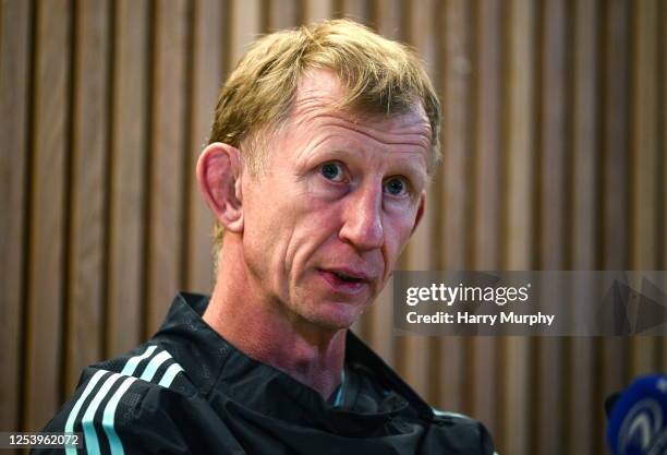 Dublin , Ireland - 12 May 2023; Head coach Leo Cullen during a Leinster Rugby media conference at the Aviva Stadium in Dublin.