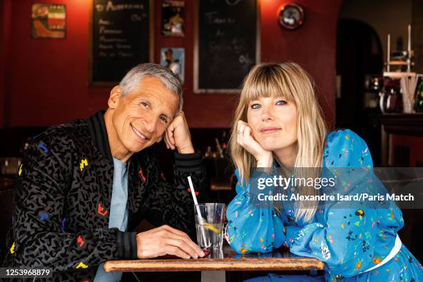 Tv presenter Nagui and wife Melanie Page are photographed for Paris Match on March 23, 2023 in Paris, France.