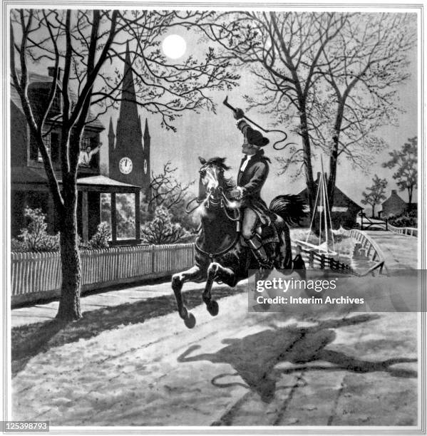 American silversmith, engraver, and Revolutionary patriot Paul Revere rides to warn the people of Massachusetts that the British troops were...