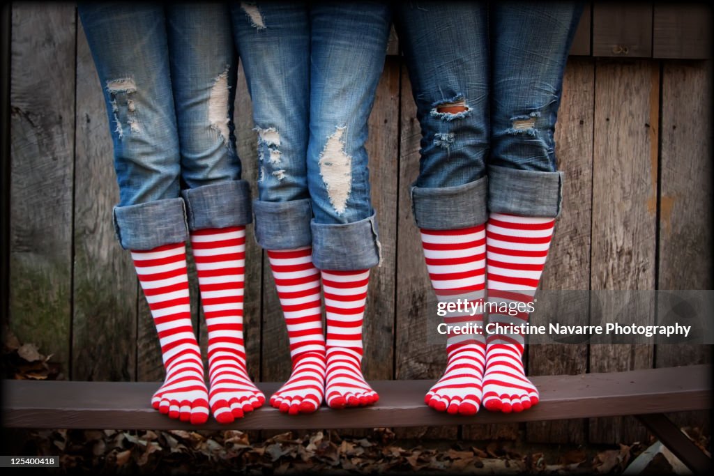 Red stripe socks legs