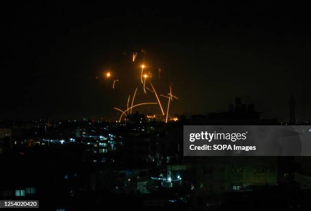 Israel's Iron Dome defence system intercepts rockets launched towards Israel from Gaza City on the third day of the worst escalation of violence in...