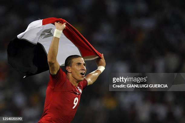 Mohamed Zidan of Egypt celebrates after winning their final match of the African Cup of Nations CAN2010 at the November 11 stadium in Luanda, Angola...