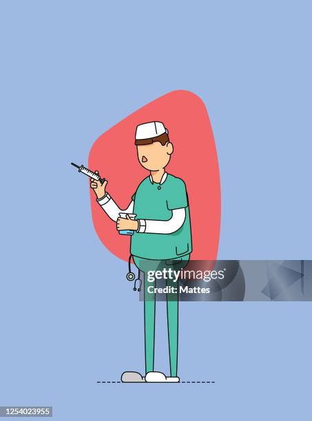 male nurse preparing a sample with a syringe - male nurse stock illustrations