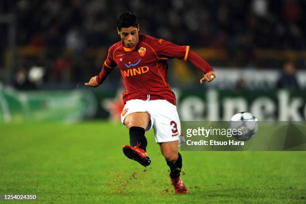 Cicinho of AS Roma in action during the UEFA Champions League Group A match between AS Roma and Chelsea at the Stadio Olympico on November 4, 2008 in...