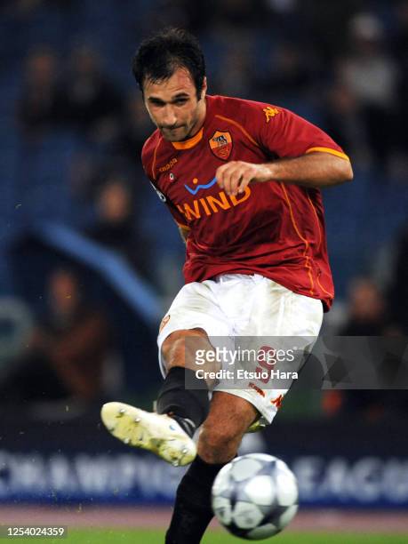 Mirko Vucinic of AS Roma in action during the UEFA Champions League Group A match between AS Roma and Chelsea at the Stadio Olympico on November 4,...