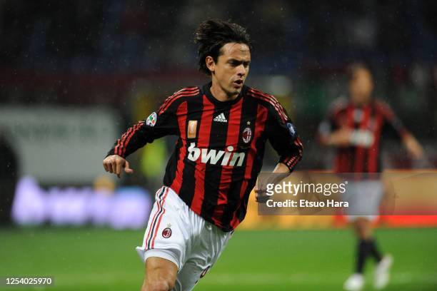 Filippo Inzaghi of AC Milan in action during the Serie A match between AC Milan and Siena at the Stadio Giuseppe Meazza on October 29, 2008 in Milan,...