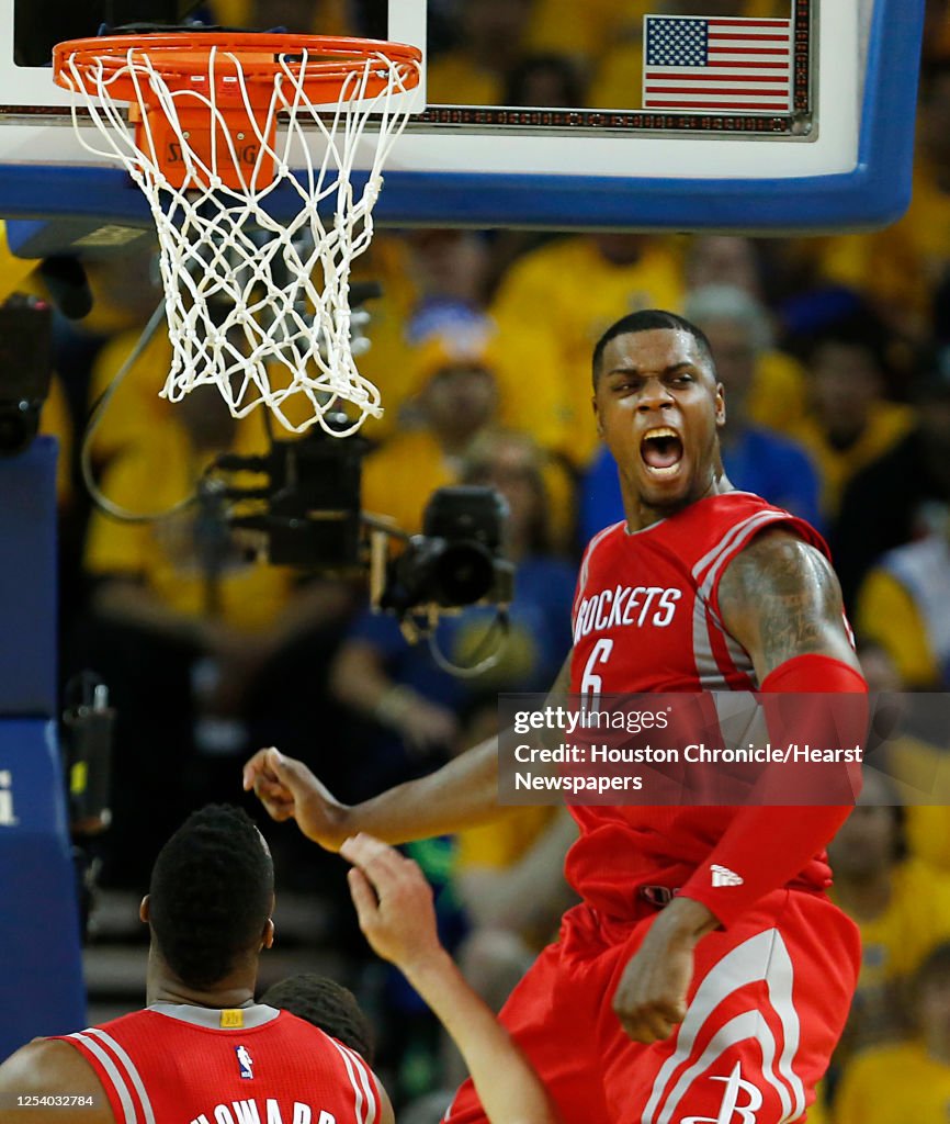 Jones Houston Rockets Houston Rockets forward Terrence Jones reacts to blocking a shot by ...