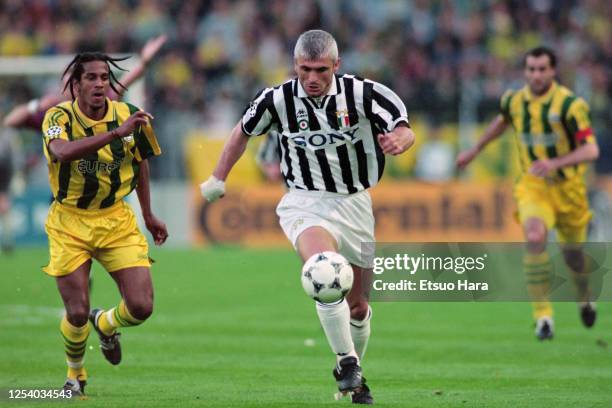 Fabrizio Ravanelli of Juventus in action during the UEFA Champions League semi final second leg match between Nantes and Juventus at the Stade de la...