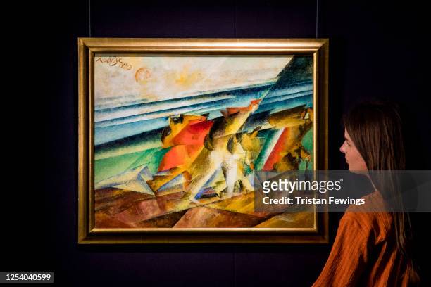 Lyonel Feininger's Beachcombers by the Sea goes on public display at Sotheby's on July 03, 2020 in London, England. 500 years of art is on public...