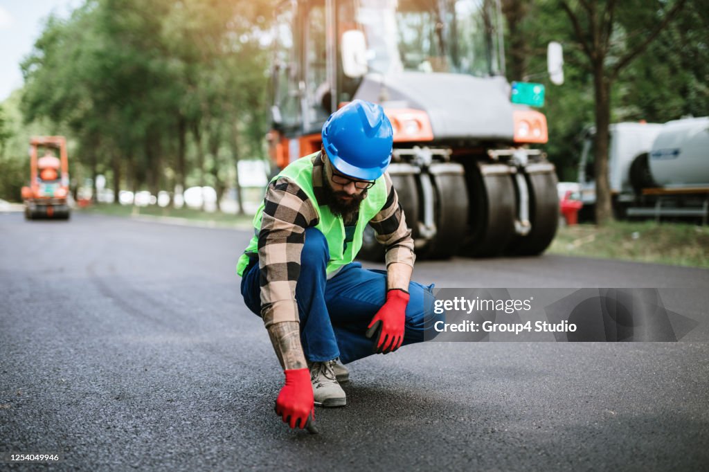 Road construction worker on job