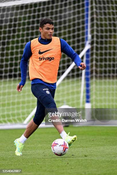 Thiago Silva of Chelsea during a training session at Chelsea Training Ground on May 12, 2023 in Cobham, England.