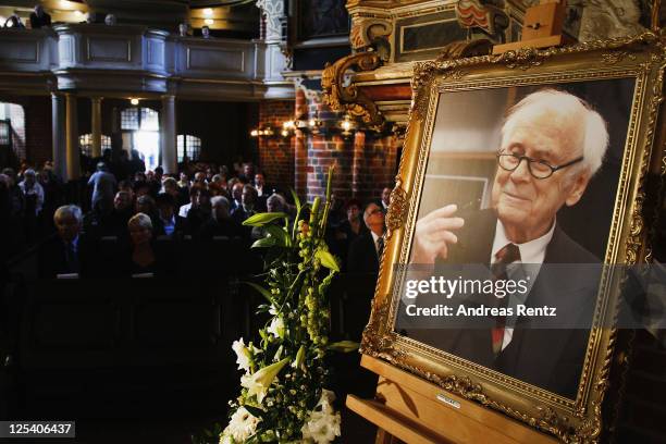 Photography of German comedian Vicco von Buelow is pictured prior to memorial service to honor Vicco von Buelow at the St. Gotthardt church on...