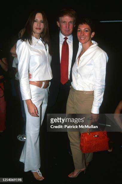Portrait of, from left, future married couple fashion model Melania Knauss and American real estate developer Donald Trump, with British socialite...
