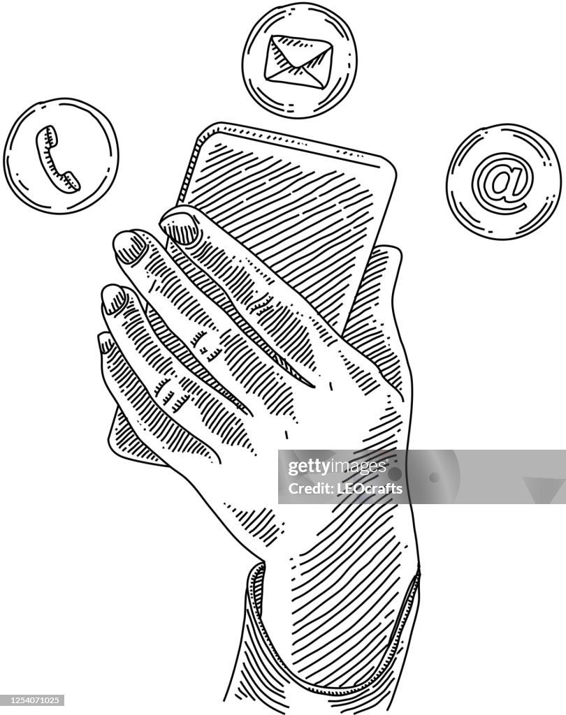 Dessin de smartphone d’exploitation de main