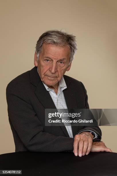 Filmmaker Costa-Gavras poses for a portrait on April 29, 2023 in Monte Carlo, France.