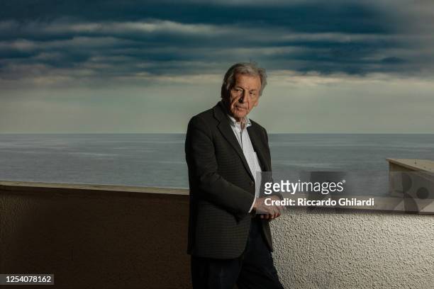 Filmmaker Costa-Gavras poses for a portrait on April 29, 2023 in Monte Carlo, France.