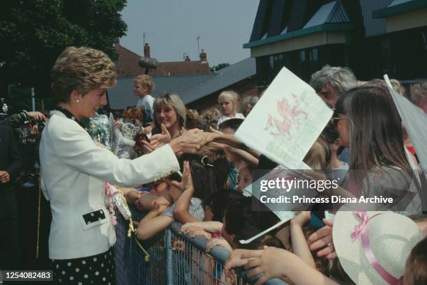 Diana, Princess of Wales on walkabout on Ty-Coch Road in Cardiff, Wales, 30th June 1993.