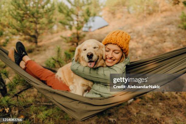 relaxing in the hammock - fall camping stock pictures, royalty-free photos & images