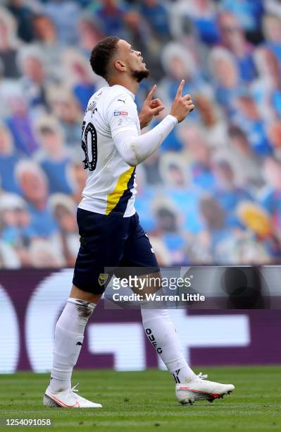Marcus Browne of Oxford United celebrates after he scores his teams first goal during the Sky Bet League One Play Off Semi-final 1st Leg match...