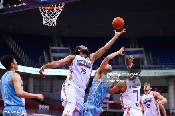 Hamed Haddadi of Nanjing Monkey Kings fights for the rebound during 2019/2020 Chinese Basketball Association League match between Nanjing Monkey...