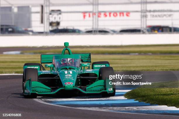 Marcus Armstrong goes through turn nine during the practice session for the INDYCAR Series GMR Grand Prix on May 12, 2023 at the Indianapolis Motor...