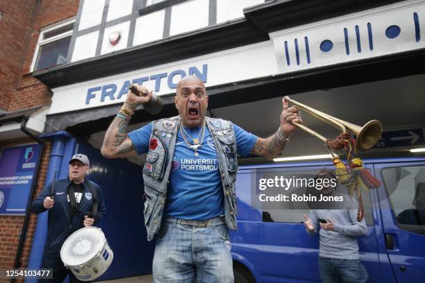 Portsmouth fan John Westwood outside of Fratton Park during the Sky Bet League One Play Off Semi-final 1st Leg match between Portsmouth FC and Oxford...