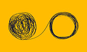 concept icon showing the unraveling of a tangled line. metaphor for a mentor or coach in problems business