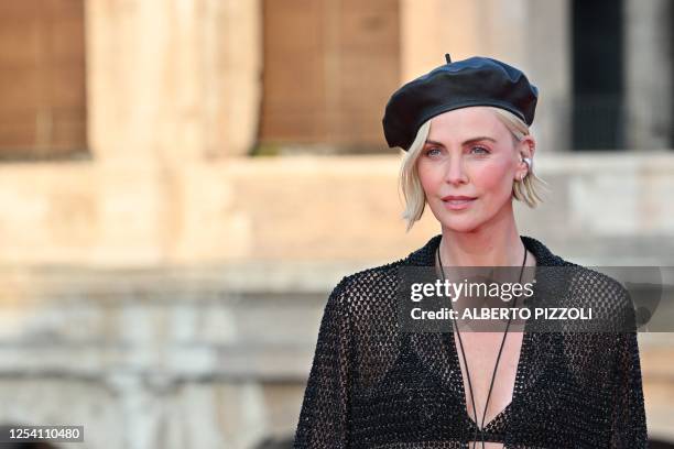 South African and American actress Charlize Theron arrives for the Premiere of the film "Fast X", the tenth film in the Fast & Furious Saga, on May...