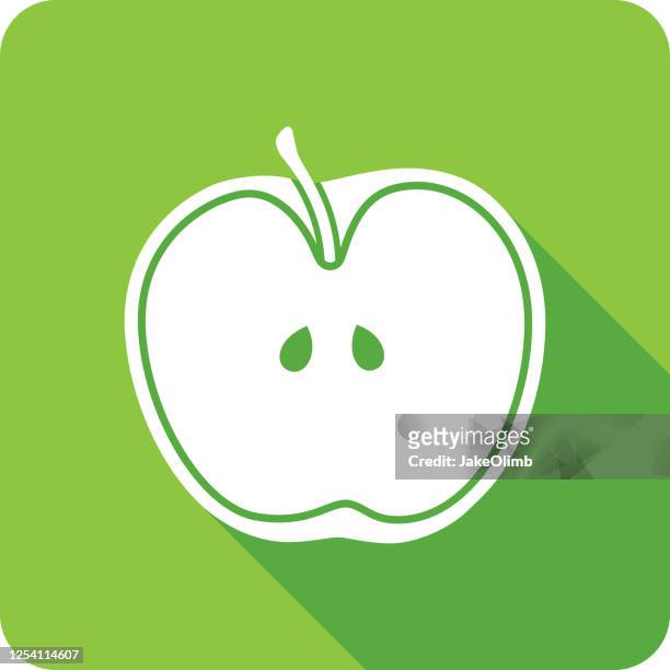 green apple cut in half icon silhouette - half and half stock illustrations
