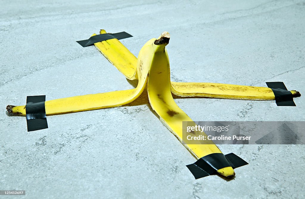 Banana peel taped down to the floor