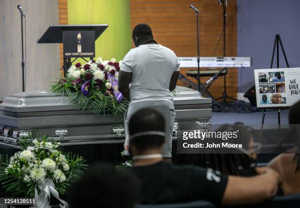 Friends and family members pay respects to Conrad Coleman Jr. During his funeral service on July 03, 2020 in New Rochelle, New York. Coleman died of...