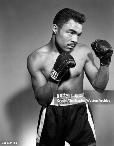 Bantamweight professional boxer George Smallwood of England poses for a portrait on January 30, 1956 in the Bronx, New York.