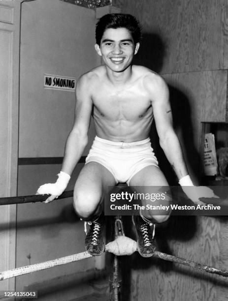 Bantamweight professional boxer Keeny Teran of the United States poses for a portrait circa 1950 at Stillman's Gym in New York, New York.