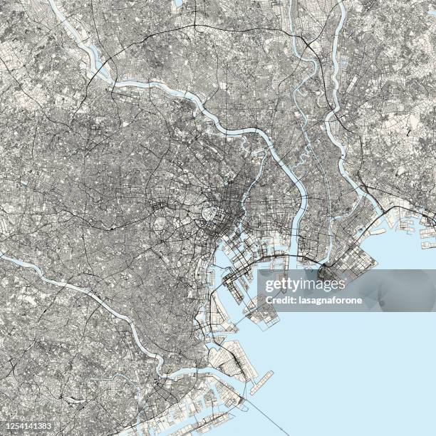 illustrazioni stock, clip art, cartoni animati e icone di tendenza di mappa vettoriale di tokyo, giappone - chiba city