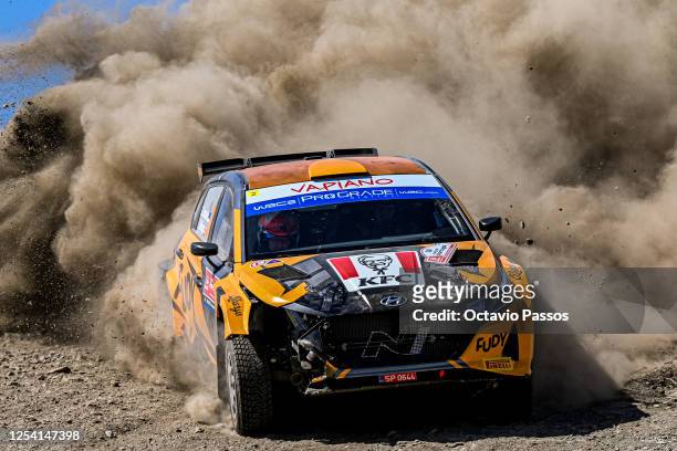 Georg Linnamae of Estonia and James Morgan of Great Britain compete in their Hyundai i20 N during the SS2 Gois of the FIA World Rally Championship...