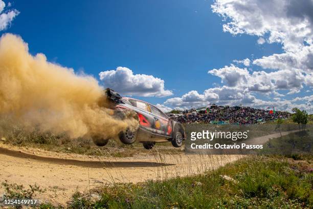 Thierry Neuville of Belgium and Martijn Wydaeghe of Belgium compete in their HYUNDAI i20 N Rally1 HYBRID during the SS6 Arganil on Day Two of the FIA...