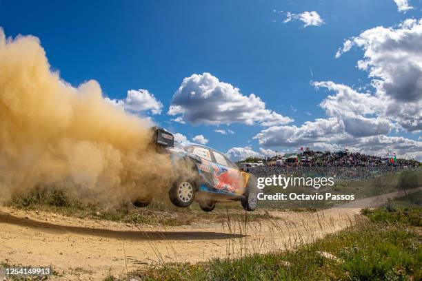 Ott Tanak of Estonia and Martin Jarveoja of Estonia compete in their FORD Puma Rally1 HYBRID during the SS6 Arganil on Day Two of the FIA World Rally...