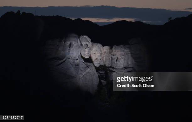 Mount Rushmore National Monument is pictured ahead of a large fireworks display on July 03, 2020 near Keystone, South Dakota. President Donald Trump...