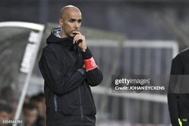 S head coach Joseph Laumann pictured during a soccer match between Lommel SK and SL16 , Friday 12 May 2023 in Lommel, on day 10 of the Relegation...