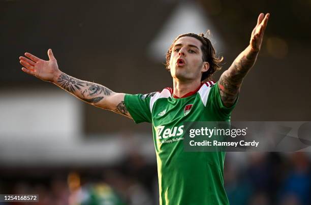 Louth , Ireland - 12 May 2023; Ruairi Keating of Cork City reacts after a missed chance during the SSE Airtricity Men's Premier Division match...