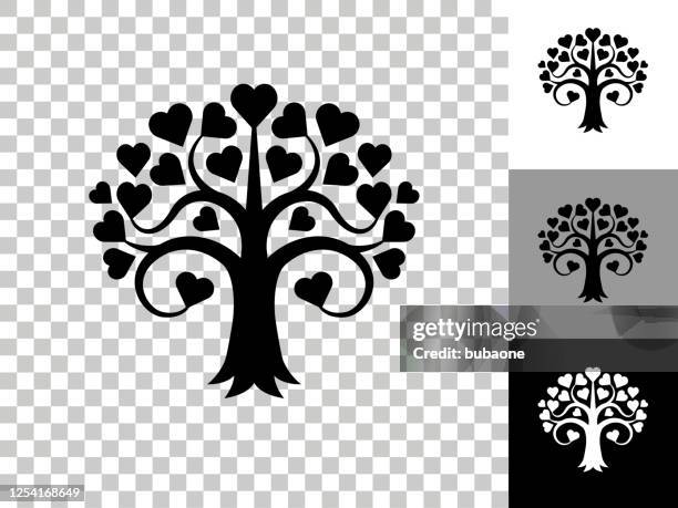 love tree icon on checkerboard transparent background - heart shaped leaves tree stock illustrations
