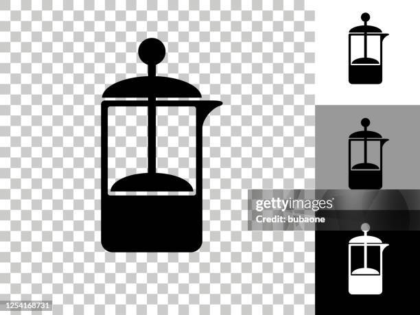 coffee press icon on checkerboard transparent background - coffee pot white background stock illustrations