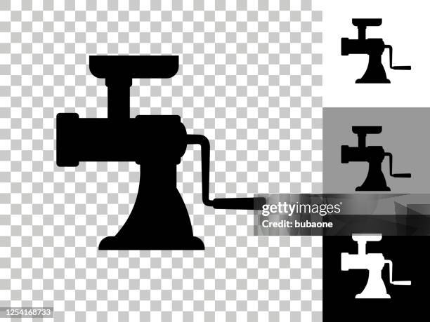 meat grinder icon on checkerboard transparent background - meat grinder stock illustrations