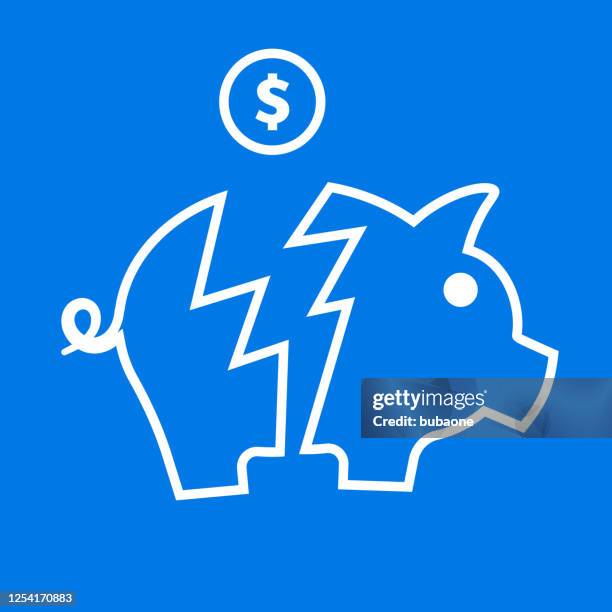 broken piggy bank with dollar coin icon - smashed piggy bank stock illustrations