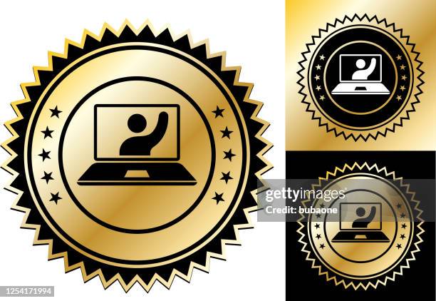 laptop computer with video chat icon - hello different languages stock illustrations