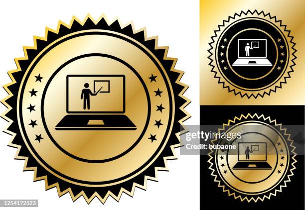 laptop computer with virtual presentation icon - interactive screen presentation stock illustrations