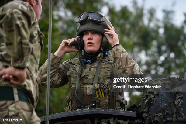 Female commander of a Challenger 2 Main Battle Tank during a training exercise on Salisbury Plain Training Area on July 03, 2020 in Salisbury,...