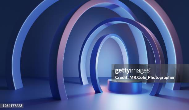 modern 3d futuristic design of abstract background platform for product presentation, mock up background - blue circle pattern stock pictures, royalty-free photos & images