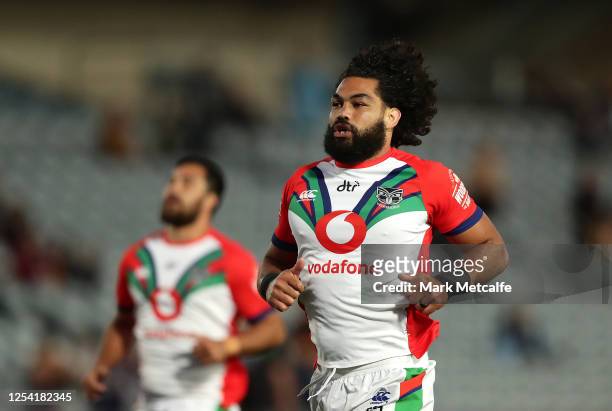 Adam Blair of the Warriors warms up before the round eight NRL match between the New Zealand Warriors and the Brisbane Broncos at Central Coast...