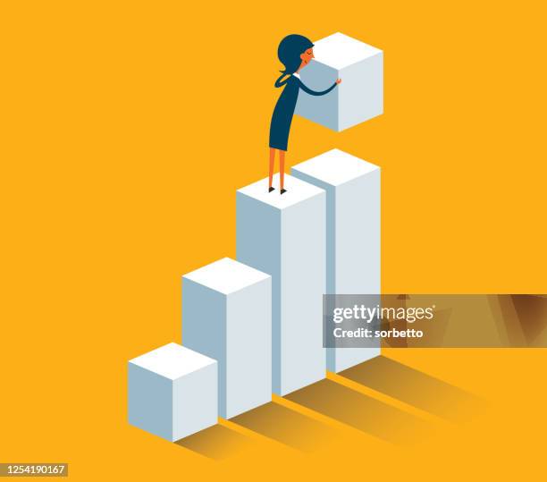 businesswoman building steps - next steps stock illustrations